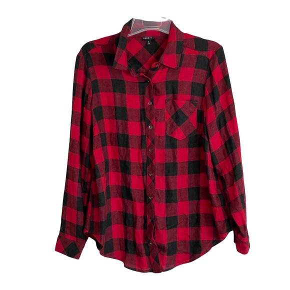 Torrid Flannel Red Checkerboard Buttondown Brushed Rayon shirt size 1X - Picture 2 of 10